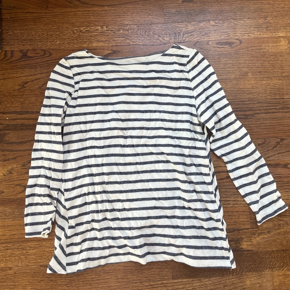 Ann Taylor LOFT cream/grey S 3/4 sleeve cross back sweatshirt top new with tag